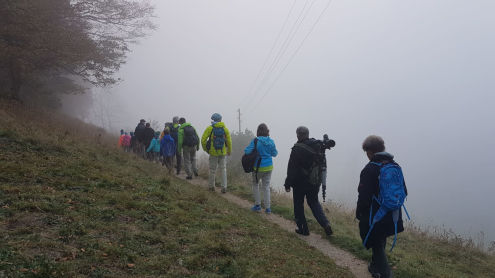Aufstieg im dichten Nebel