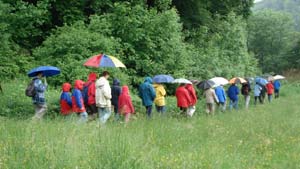 Die Teilnehmer-Karawane auf dem Weg zum Brunnmattweiher