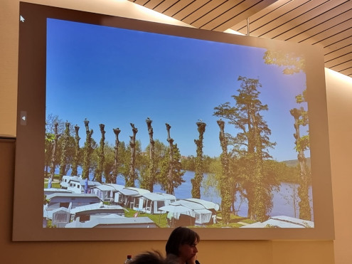 Unten 'Reihenhäuser' der Menschen, oben diejenigen der Störche